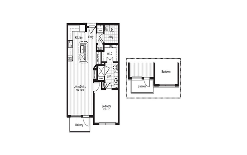 A5.1 - 1 bedroom floorplan layout with 1 bath and 792 square feet. (2D)