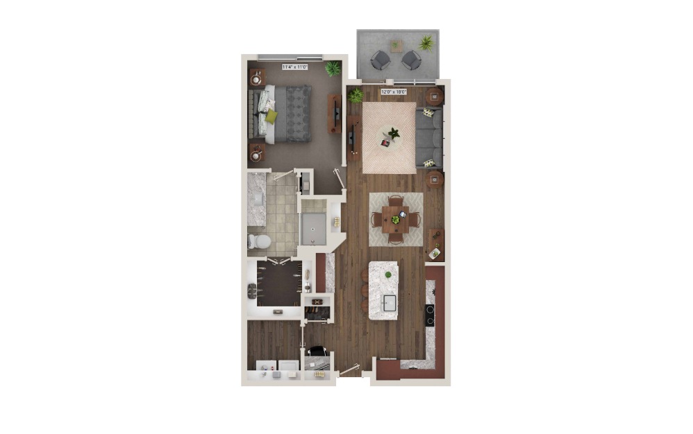 A5.1 - 1 bedroom floorplan layout with 1 bath and 792 square feet. (3D)