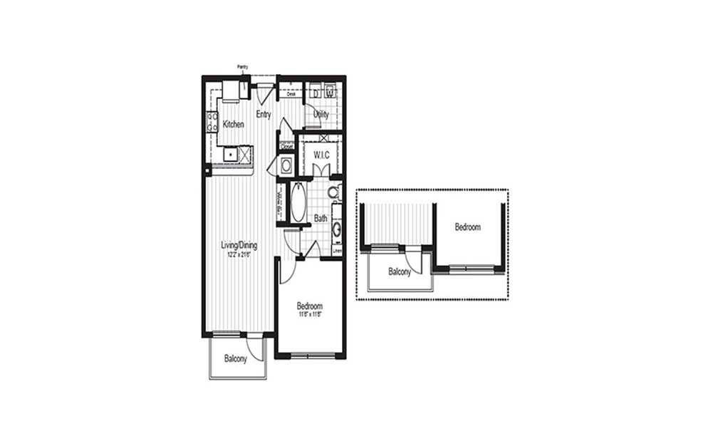 A5 - 1 bedroom floorplan layout with 1 bath and 792 square feet. (2D)