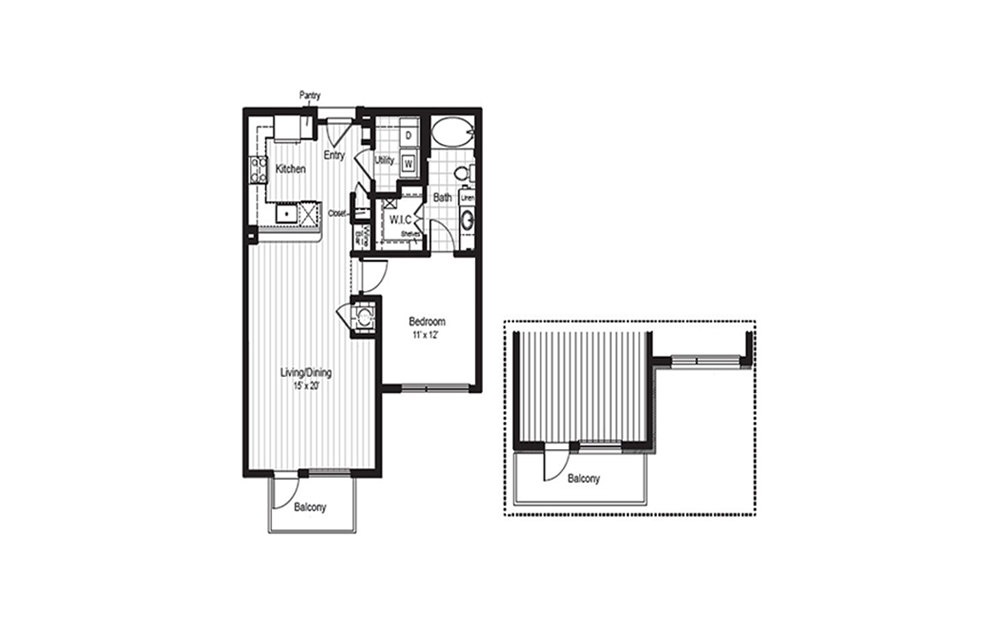A8 - 1 bedroom floorplan layout with 1 bath and 783 square feet. (2D)