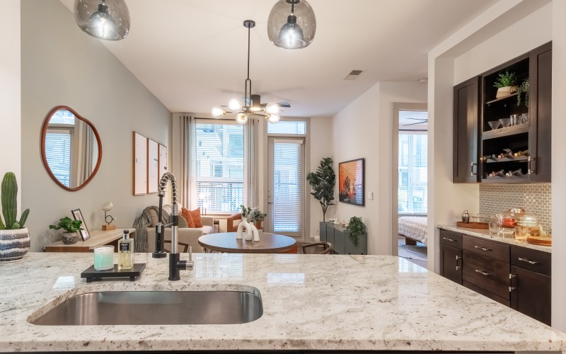 a living room with a couch and a table