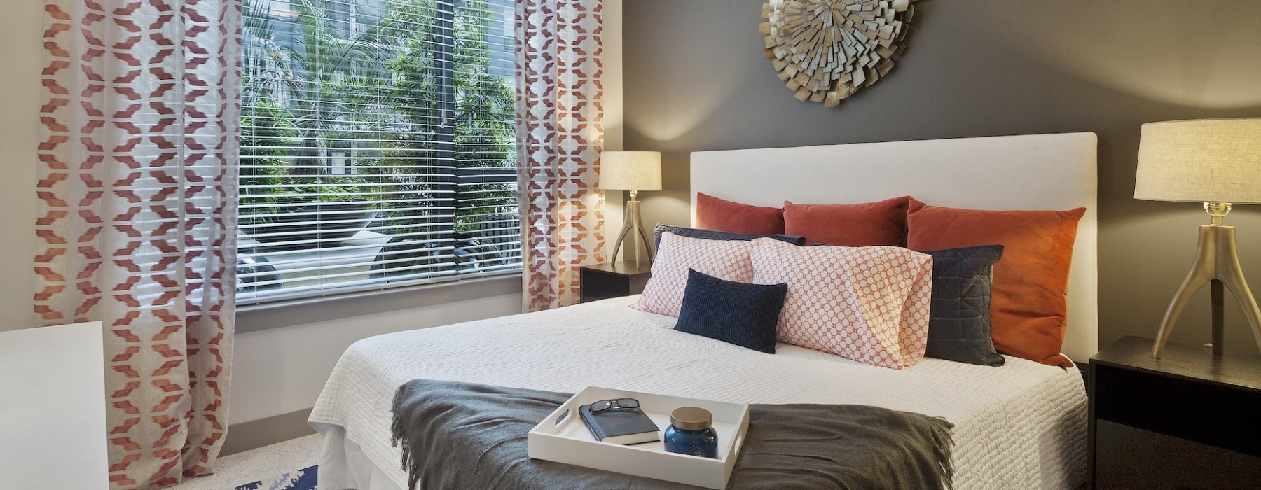 Bedroom with natural lighting and high ceilings