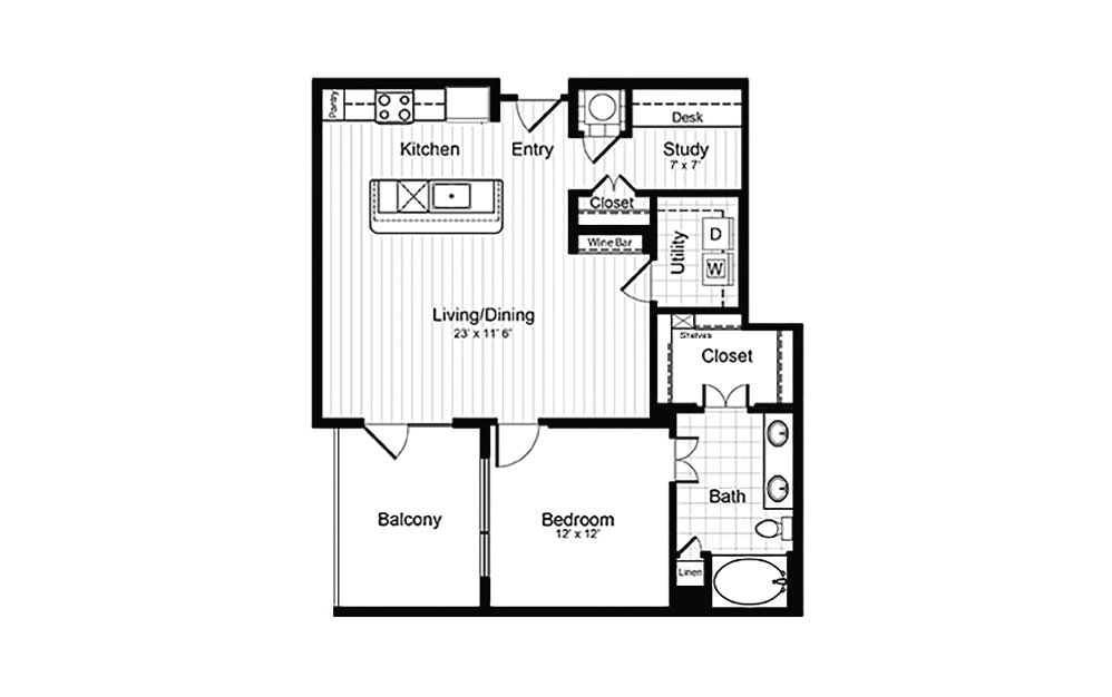 A11 - 1 bedroom floorplan layout with 1 bath and 925 square feet. (2D)