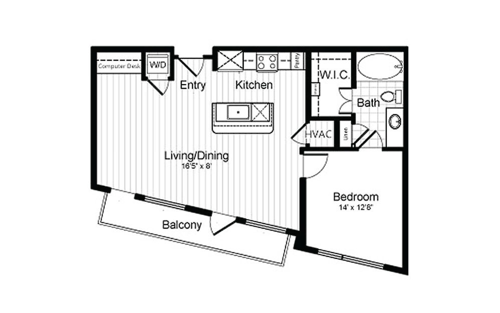 A4 - 1 bedroom floorplan layout with 1 bath and 757 square feet. (2D)