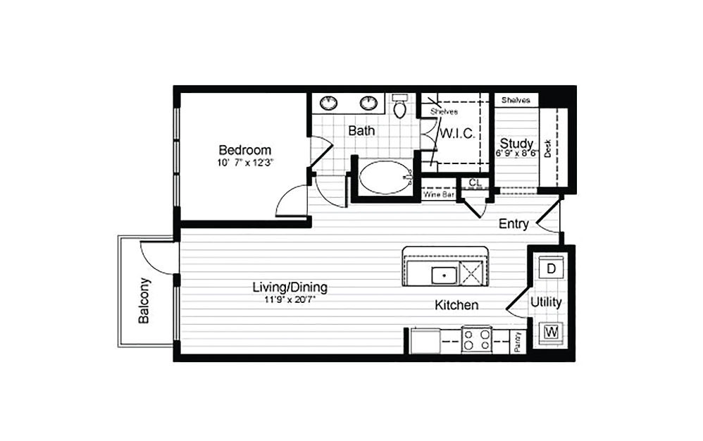 A9.1 - 1 bedroom floorplan layout with 1 bath and 858 square feet. (2D)